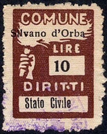 Marca da Bollo del Comune di SILVANO D´ORBA su Carta Bianca di dimensioni 18,5 x 26 mm