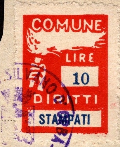 Marca da Bollo del Comune di SILVANO D´ORBA su Carta Bianca di dimensioni 18,5 x 26 mm