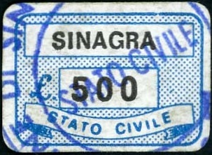 Marca da Bollo del Comune di SINAGRA su Carta Bianca di dimensioni 18 X 17 mm