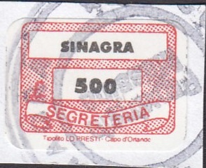 Marca da Bollo del Comune di SINAGRA su Carta Bianca di dimensioni 18 X 17 mm