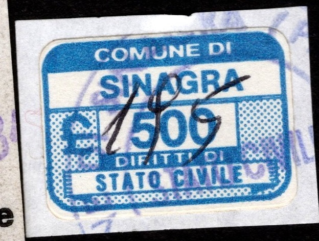 Marca da Bollo del Comune di SINAGRA su Carta Bianca di dimensioni 18 X 17 mm