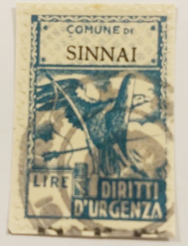 Marca da Bollo del Comune di SINNAI su Carta Bianca di dimensioni 21 X 33,5 mm