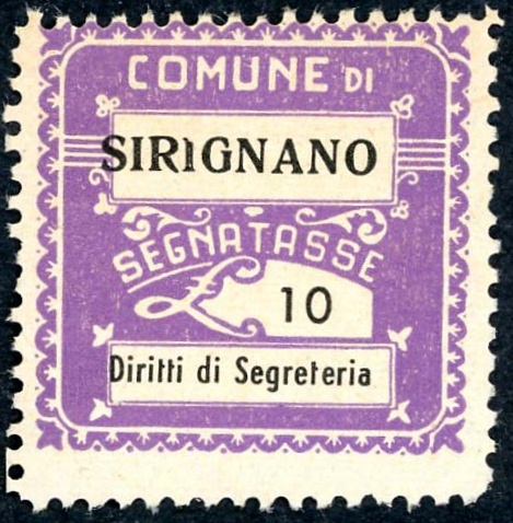Marca da Bollo del Comune di SIRIGNANO su Carta Bianca di dimensioni 24 x 24 mm