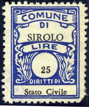Marca da Bollo del Comune di SIROLO su Carta Bianca Sottile di dimensioni 22,5 x 29 mm