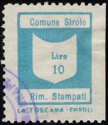 Marca da Bollo del Comune di SIROLO su Carta Bianca di dimensioni 17,5 x 23,5 mm