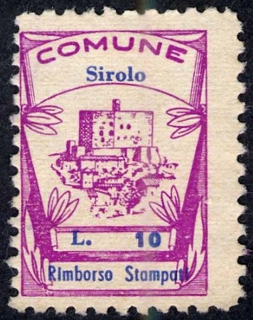 Marca da Bollo del Comune di SIROLO su Carta Bianca di dimensioni 18 X 25,5 mm
