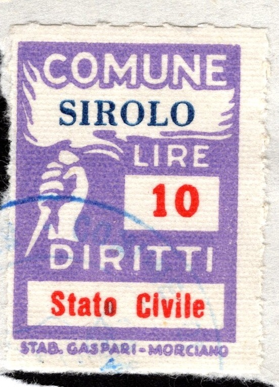 Marca da Bollo del Comune di SIROLO su Carta Bianca di dimensioni 18 X 25,5 mm