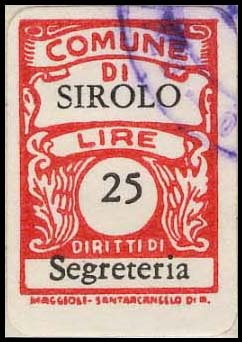 Marca da Bollo del Comune di SIROLO su Carta Bianca di dimensioni 22 x 28 mm