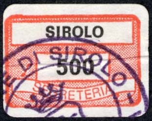 Marca da Bollo del Comune di SIROLO su Carta Bianca di dimensioni 19 x 14 mm