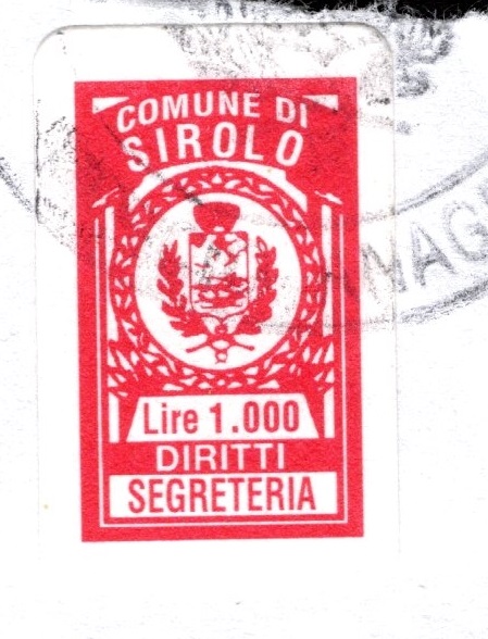 Marca da Bollo del Comune di SIROLO su Carta Bianca di dimensioni 22 x 28 mm