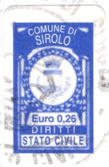 Marca da Bollo del Comune di SIROLO su Carta Bianca di dimensioni 22 x 28 mm