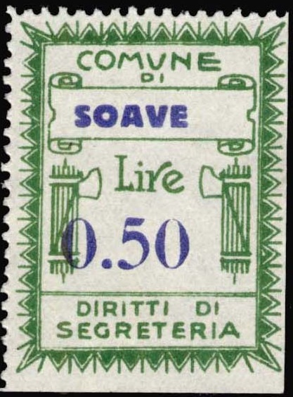 Marca da Bollo del Comune di SOAVE su Carta Bianca di dimensioni 27 x 35 mm