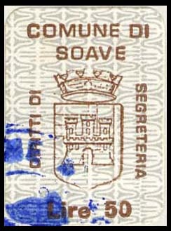 Marca da Bollo del Comune di SOAVE su Carta Bianca di dimensioni 12 x 19,5 mm
