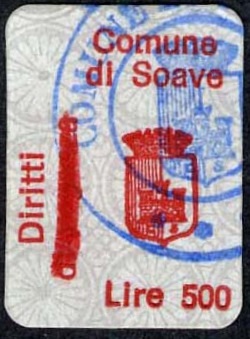 Marca da Bollo del Comune di SOAVE su Carta Bianca di dimensioni 12 x 19,5 mm