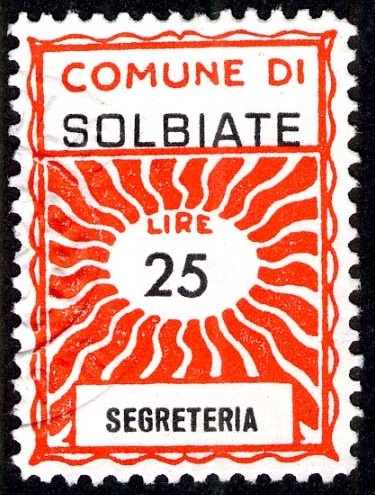 Marca da Bollo del Comune di SOLBIATE su Carta Bianca di dimensioni 21,5 x 28 mm