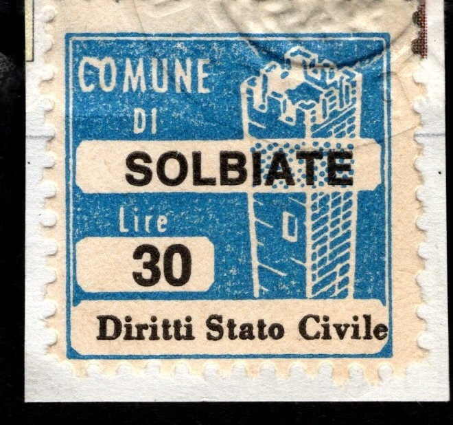 Marca da Bollo del Comune di SOLBIATE su Carta Bianca di dimensioni 20 x 20 mm
