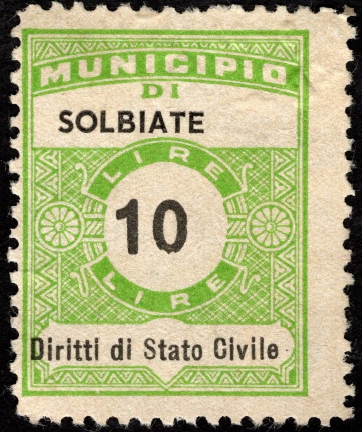 Marca da Bollo del Comune di SOLBIATE su Carta Bianca di dimensioni 22 x 29 mm