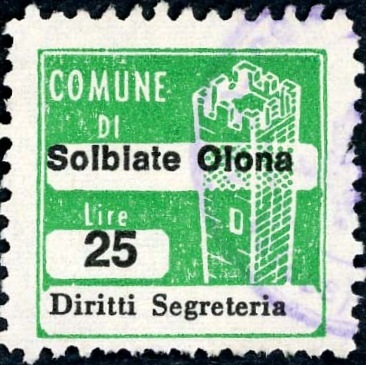 Marca da Bollo del Comune di SOLBIATE OLONA su Carta Bianca di dimensioni 20 x 20 mm