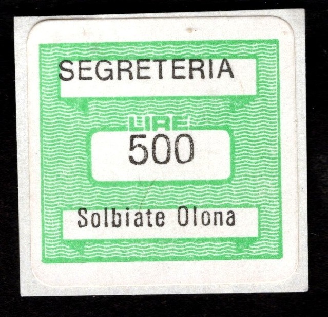 Marca da Bollo del Comune di SOLBIATE OLONA su Carta Bianca di dimensioni 19,5 x 18 mm