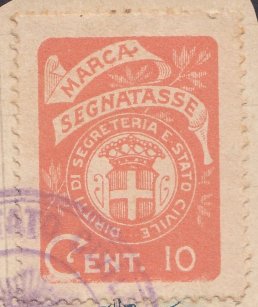 Marca da Bollo del Comune di SOLIERA su Carta Bianca di dimensioni 22 x 30 mm