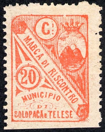 Marca da Bollo del Comune di SOLOPACA su Carta Bianca di dimensioni 18,5 x 26 mm