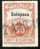 Marca da Bollo del Comune di SOLOPACA su Carta Bianca di dimensioni 18,5 x 26 mm