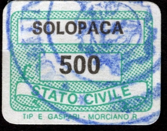 Marca da Bollo del Comune di SOLOPACA su Carta Bianca di dimensioni 19 x 14 mm