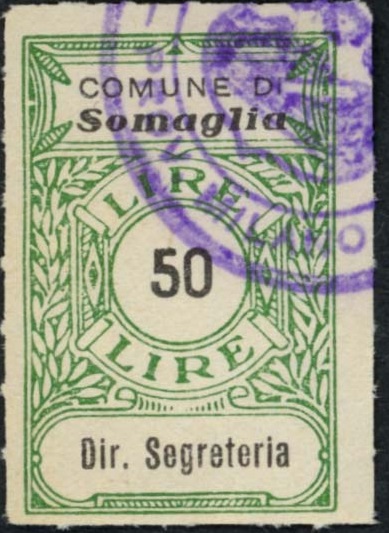 Marca da Bollo del Comune di SOMAGLIA su Carta Bianca di dimensioni 22 x 28,5 mm