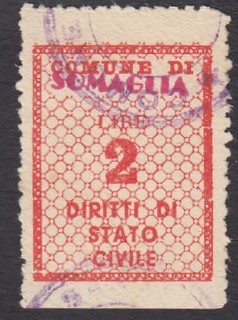 Marca da Bollo del Comune di SOMAGLIA su Carta Bianca di dimensioni 22 x 29 mm