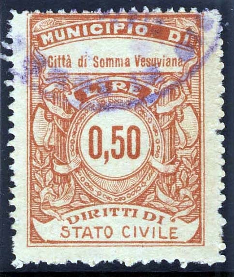 Marca da Bollo del Comune di SOMMA VESUVIANA su Carta Bianca Sottile di dimensioni 25,5 x 34 mm