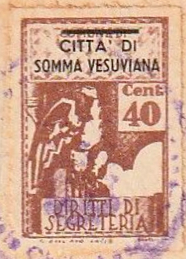 Marca da Bollo del Comune di SOMMA VESUVIANA su Carta Bianca Sottile di dimensioni 21 x 31,5 mm