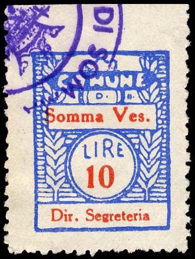 Marca da Bollo del Comune di SOMMA VESUVIANA su Carta Bianca di dimensioni 19 x 25 mm