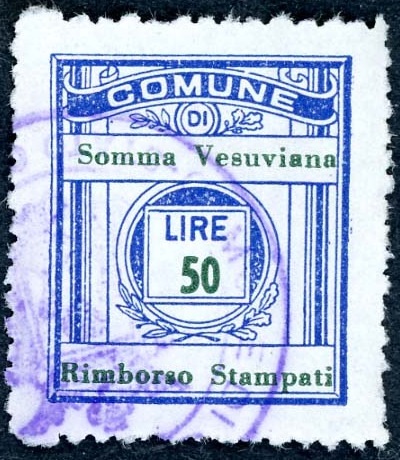Marca da Bollo del Comune di SOMMA VESUVIANA su Carta Bianca di dimensioni 21 x 24 mm