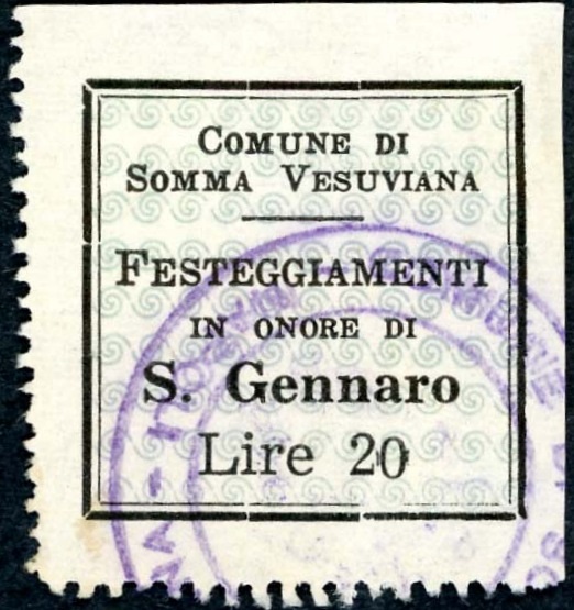 Marca da Bollo del Comune di SOMMA VESUVIANA su Carta Bianca di dimensioni 23 x 23 mm
