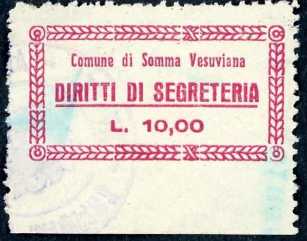 Marca da Bollo del Comune di SOMMA VESUVIANA su Carta Bianca di dimensioni 25 x 16 mm