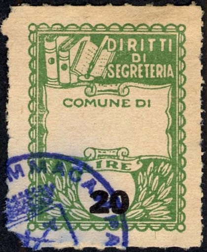 Marca da Bollo del Comune di SOMMACAMPAGNA su Carta Bianca di dimensioni 22 x 29 mm