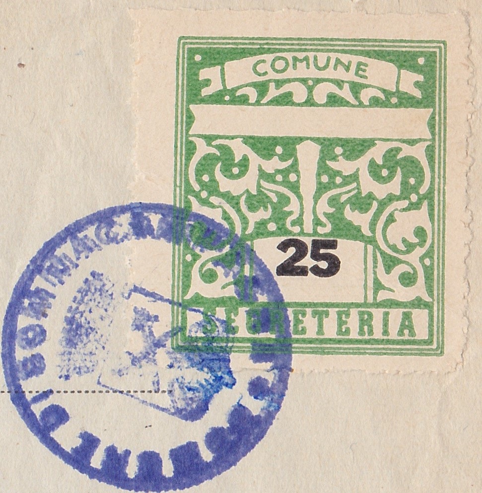 Marca da Bollo del Comune di SOMMACAMPAGNA su Carta Bianca di dimensioni 22,5 x 29 mm