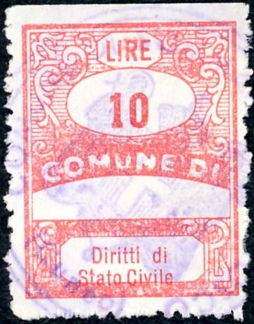 Marca da Bollo del Comune di SOMMARIVA DEL BOSCO su Carta Bianca di dimensioni 22,5 x 29 mm