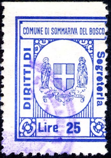 Marca da Bollo del Comune di SOMMARIVA DEL BOSCO su Carta Bianca di dimensioni mm