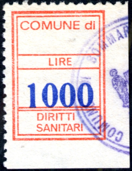 Marca da Bollo del Comune di SOMMARIVA DEL BOSCO su Carta Bianca di dimensioni mm