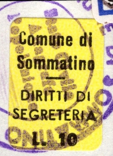 Marca da Bollo del Comune di SOMMATINO su Carta Bianca di dimensioni 11,5 x 18 mm