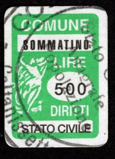 Marca da Bollo del Comune di SOMMATINO su Carta Bianca di dimensioni 15 x 22 mm