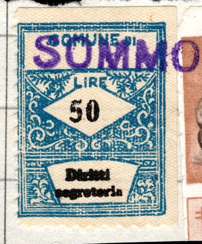 Marca da Bollo del Comune di SOMMO su Carta Bianca Sottile di dimensioni 21,5 x 28 mm