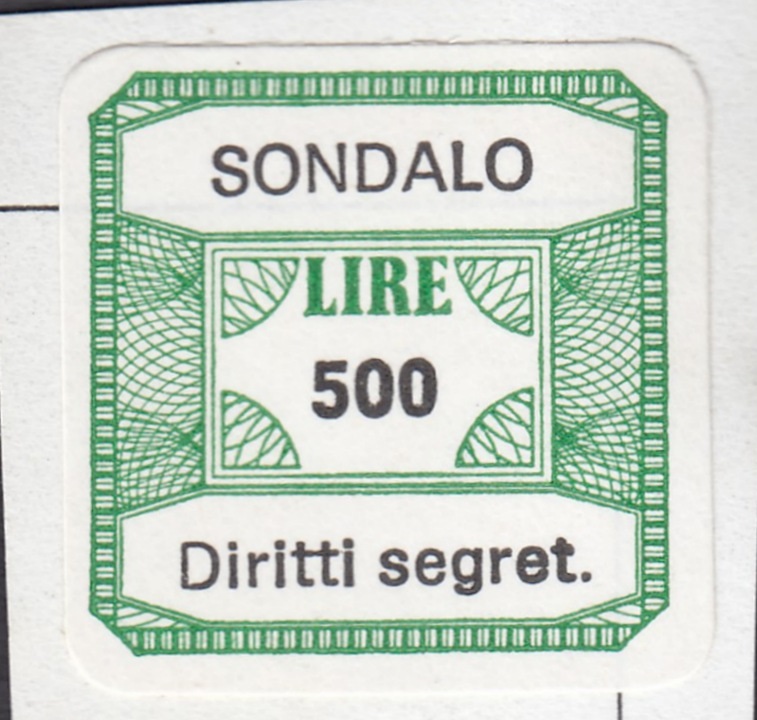 Marca da Bollo del Comune di SONDALO su Carta Bianca di dimensioni 22 x 22 mm