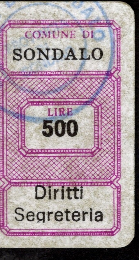 Marca da Bollo del Comune di SONDALO su Carta Bianca di dimensioni 14 x 32 mm
