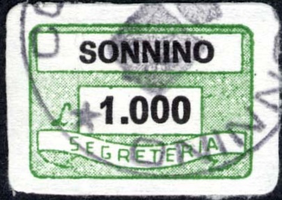 Marca da Bollo del Comune di SONNINO su Carta Bianca di dimensioni 22 x 15 mm