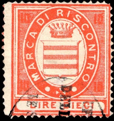 Marca da Bollo del Comune di SORA su Carta Bianca di dimensioni 23 x 25,5 mm