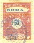 Marca da Bollo del Comune di SORA su Carta Bianca di dimensioni 25 x 34 mm