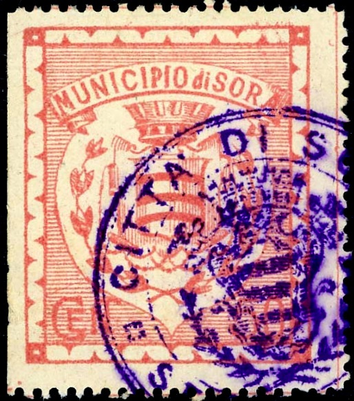 Marca da Bollo del Comune di SORA su Carta Bianca di dimensioni 22 x 26 mm