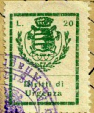 Marca da Bollo del Comune di SORA su Carta Bianca di dimensioni 20 x 30 mm